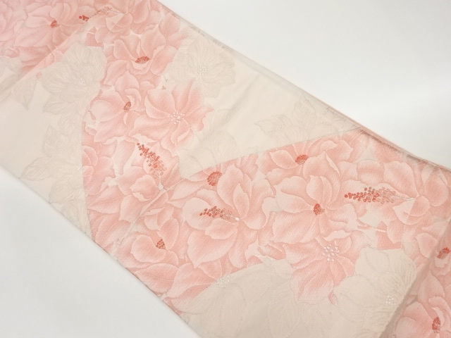 曲線に大花模様織出し袋帯